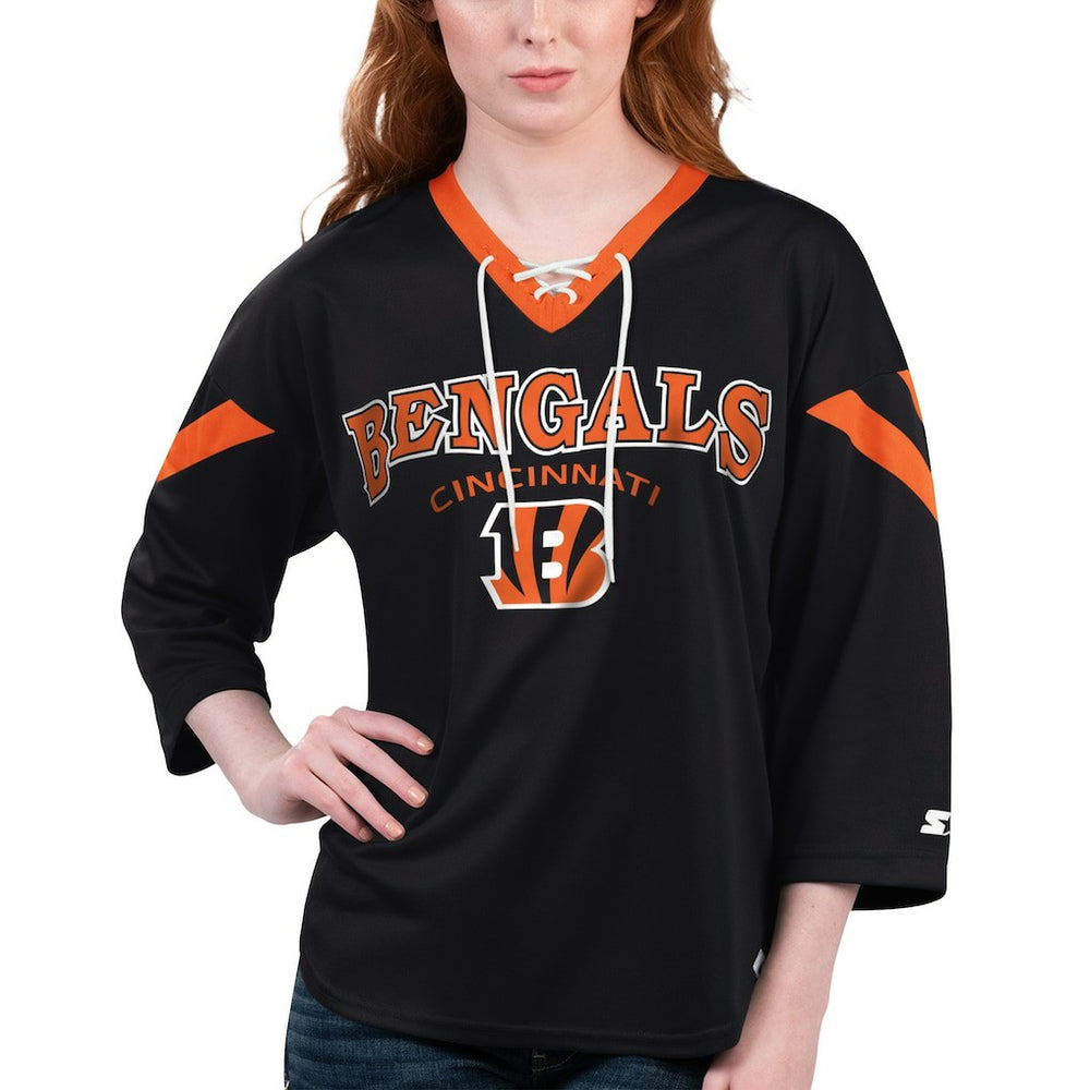 Cincinnati Bengals Starter Women's Rally Lace-Up 3/4 Sleeve T-Shirt | NFL New