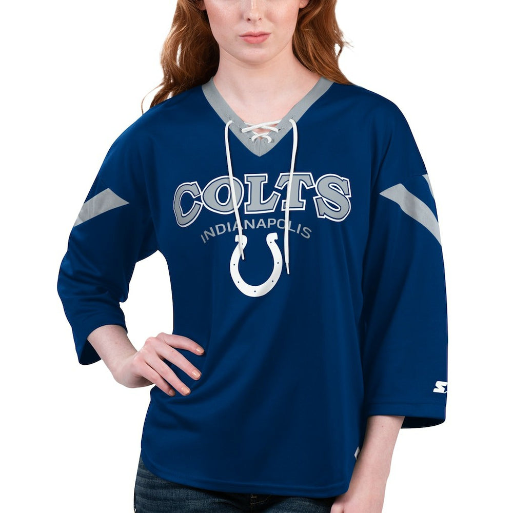 Indianapolis Colts Starter Women's Rally Lace-Up 3/4 Sleeve T-Shirt | NFL Near me