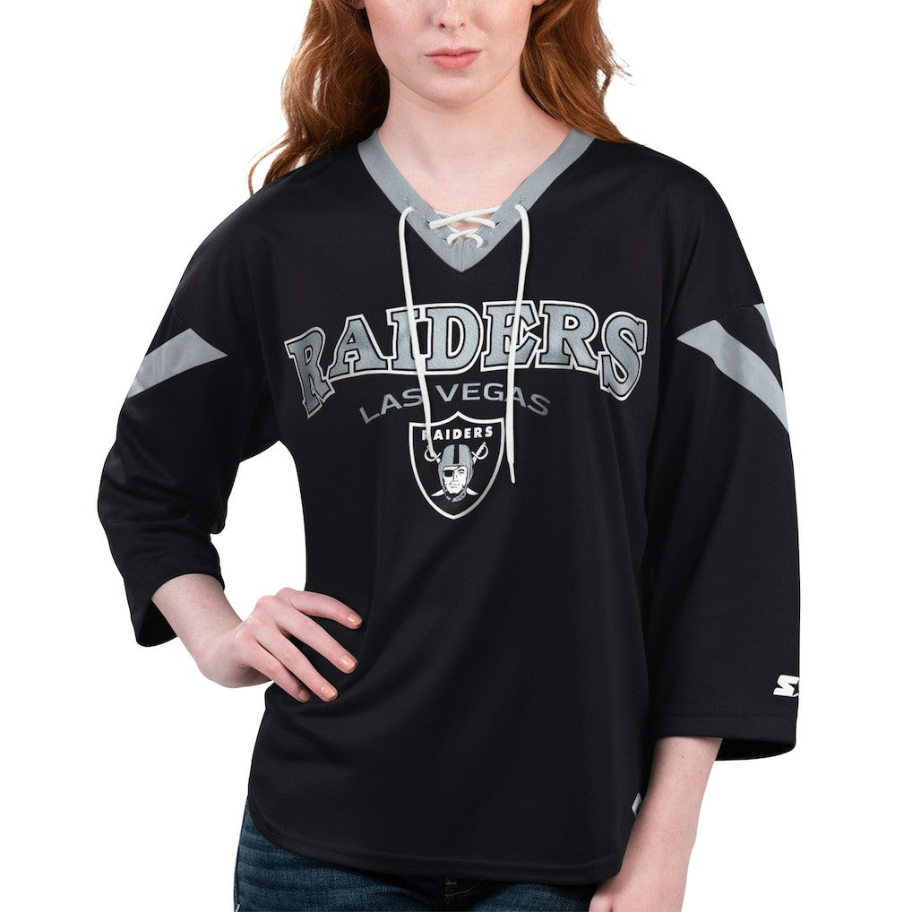 Las Vegas Raiders Starter Women's Rally Lace-Up 3/4 Sleeve T-Shirt | NFL New