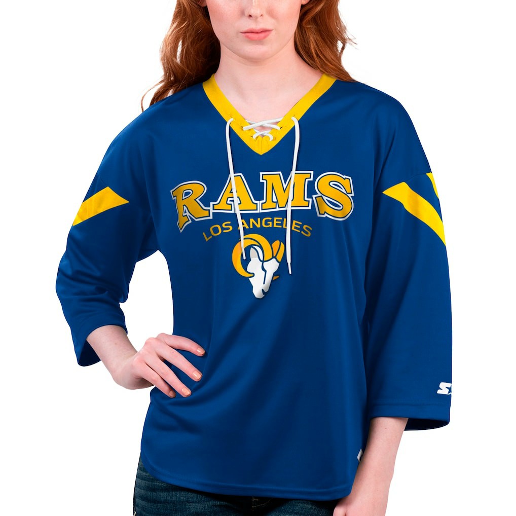 Los Angeles Rams Starter Women's Rally Lace-Up 3/4 Sleeve T-Shirt | NFL Hot