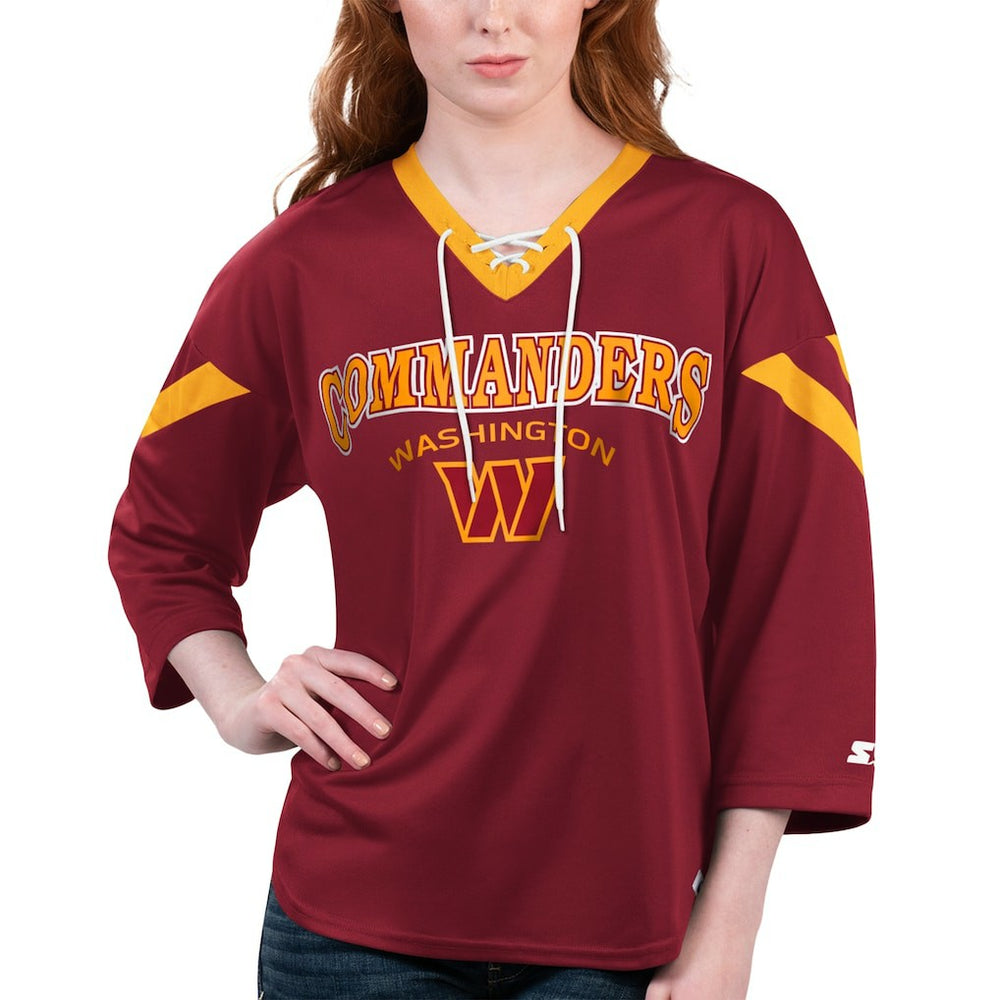 Washington Commanders Starter Women's Rally Lace-Up 3/4 Sleeve T-Shirt | NFL On sale