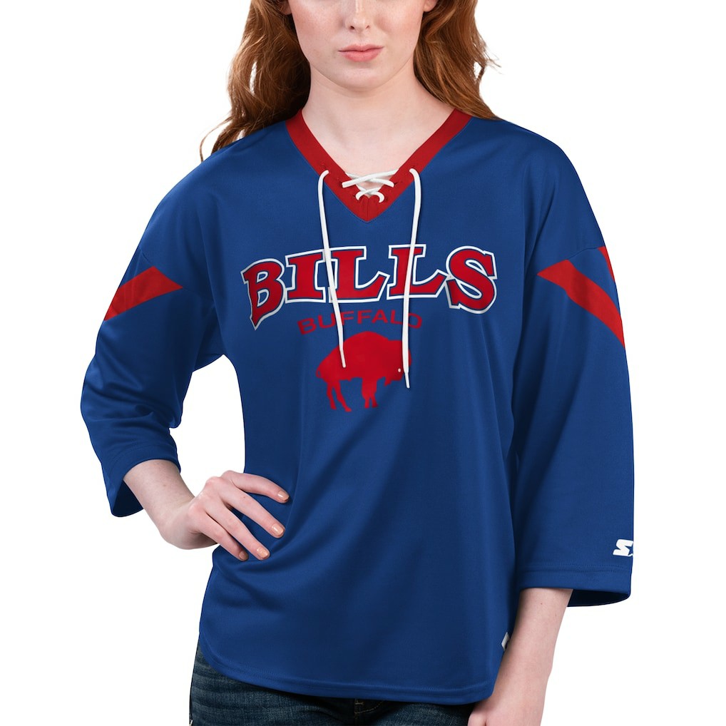 Buffalo Bills Starter Women's Rally Lace-Up 3/4 Sleeve T-Shirt | NFL New