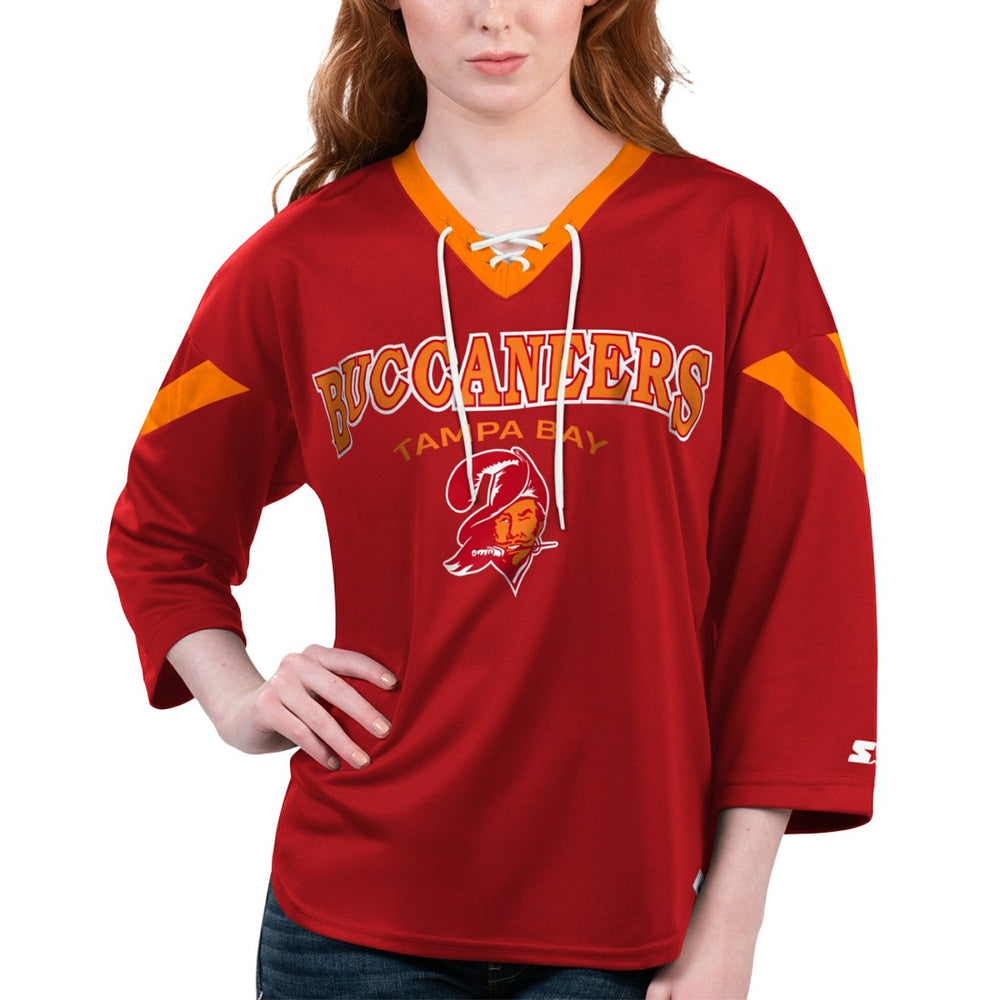 Tampa Bay Buccaneers Starter Women's Rally Lace-Up 3/4 Sleeve T-Shirt | NFL Online