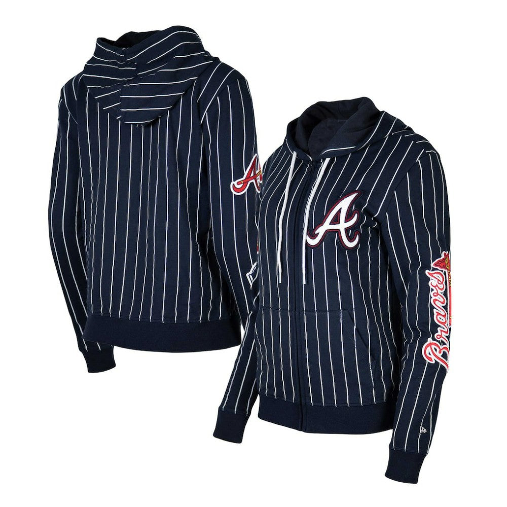 Atlanta Braves New Era Women's Pinstripe Tri-Blend Full-Zip Hoodie Jacket - MLB Jackets