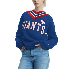 New York Giants Tommy Hilfiger Women's Heidi Raglan V-Neck Sweater | NFL US