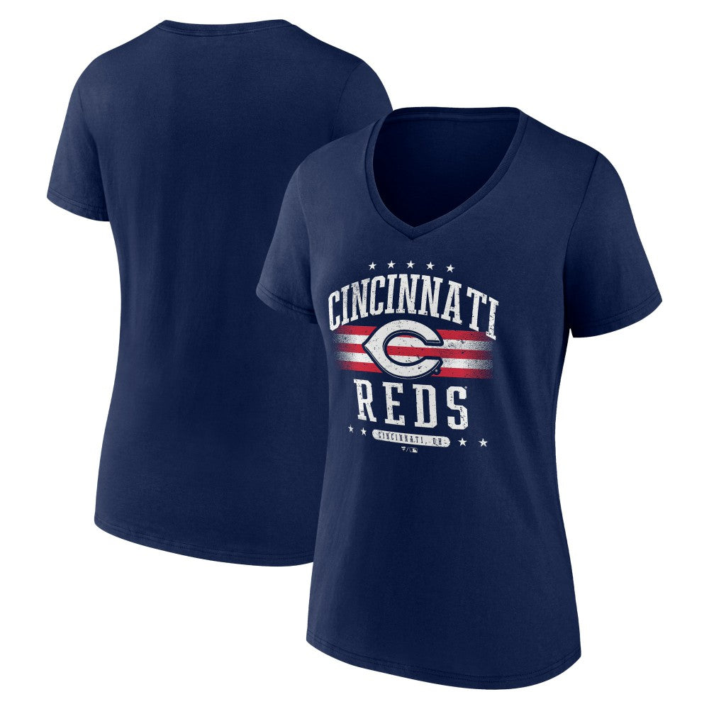 Cincinnati Reds Women's Americana Team V-Neck T-Shirt - MLB T-shirts