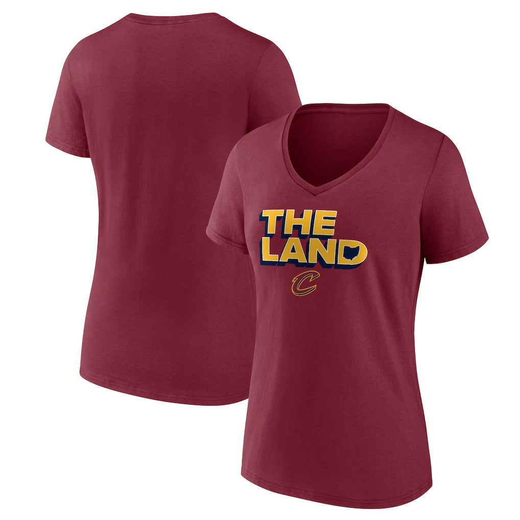 Wine Cleveland Cavaliers Women's Hometown Collection The Land V-Neck T-Shirt sale | NBA