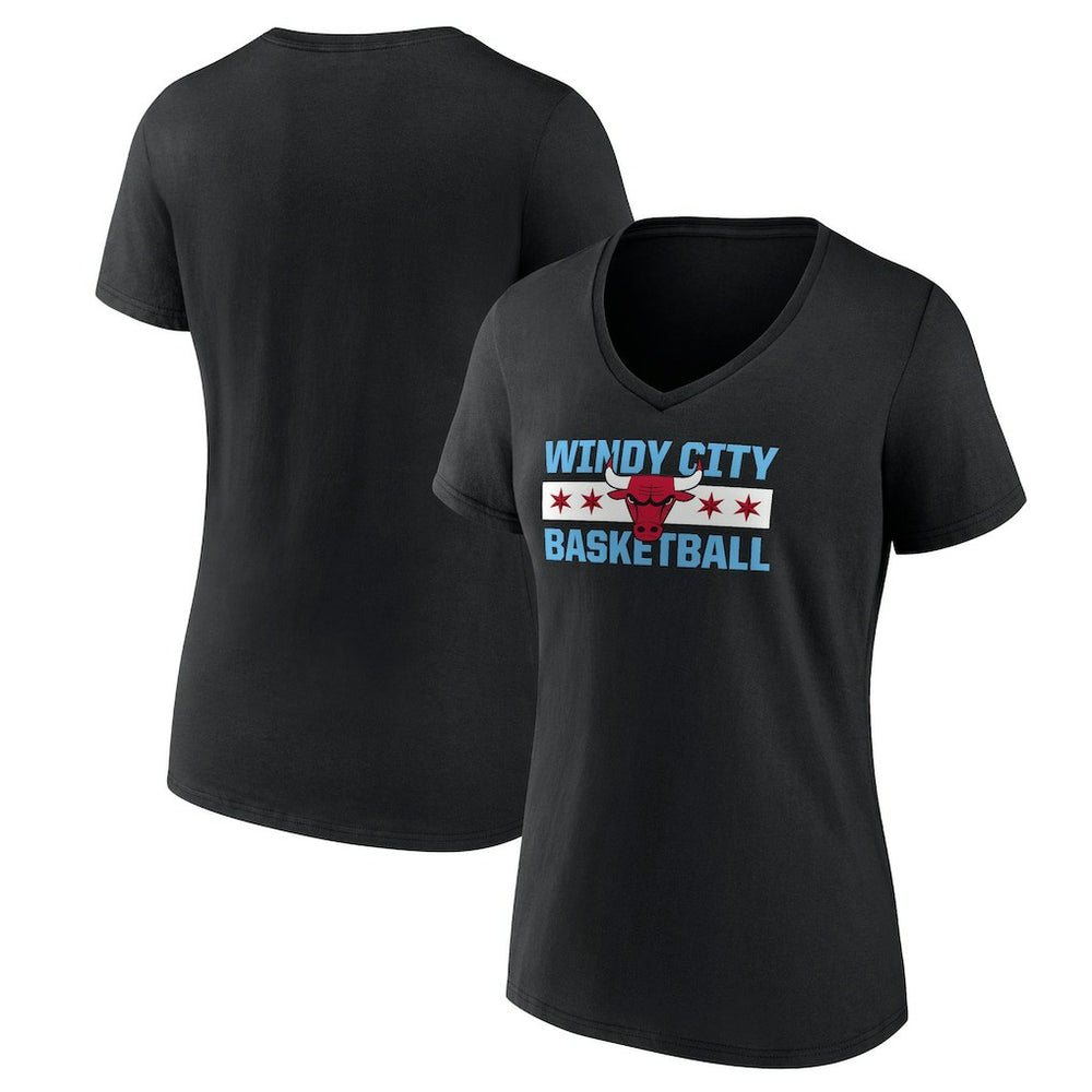 Black Chicago Bulls Women's Hometown Collection Windy City V-Neck T-Shirt sale | NBA