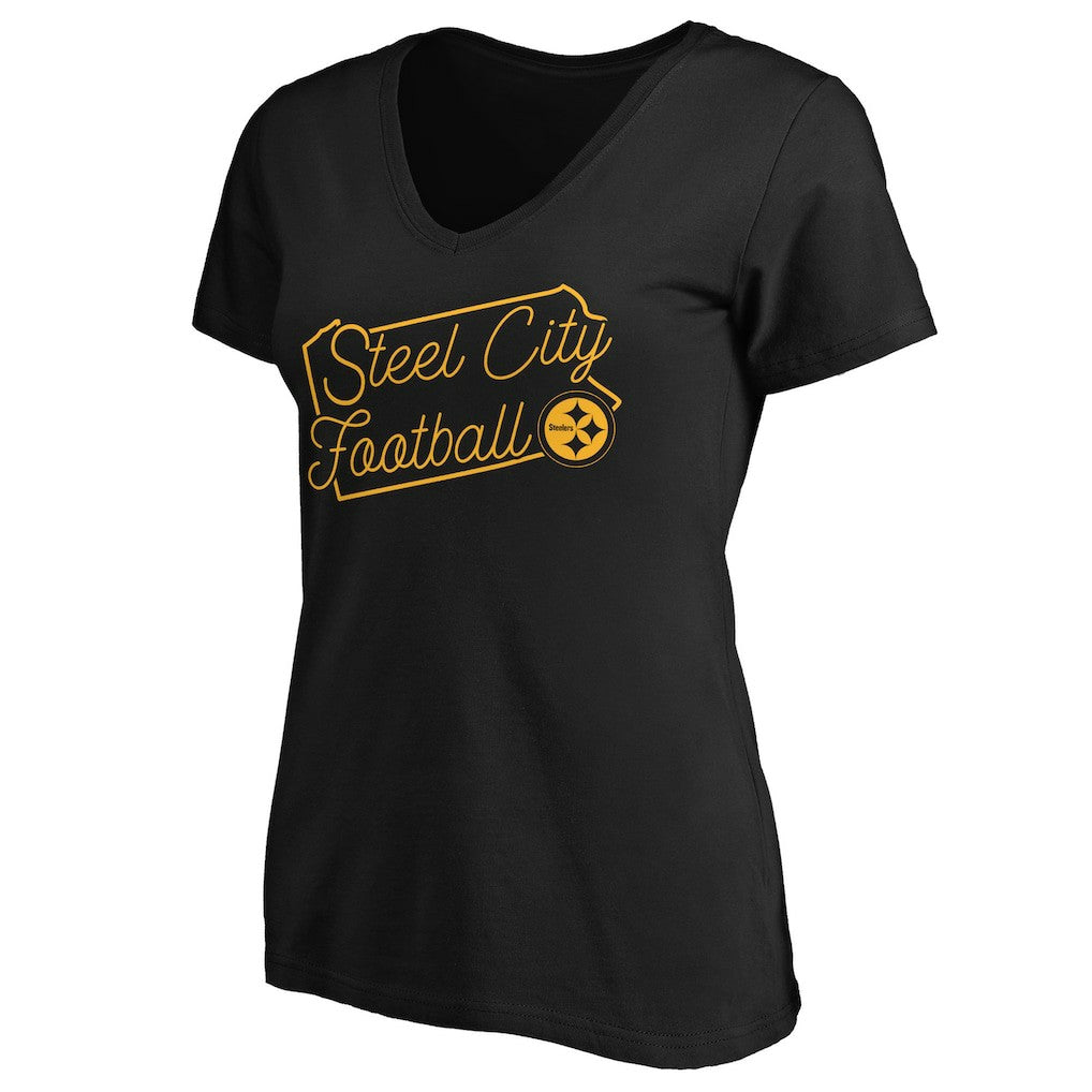 Pittsburgh Steelers Women's Script V-Neck T-Shirt | NFL Discount