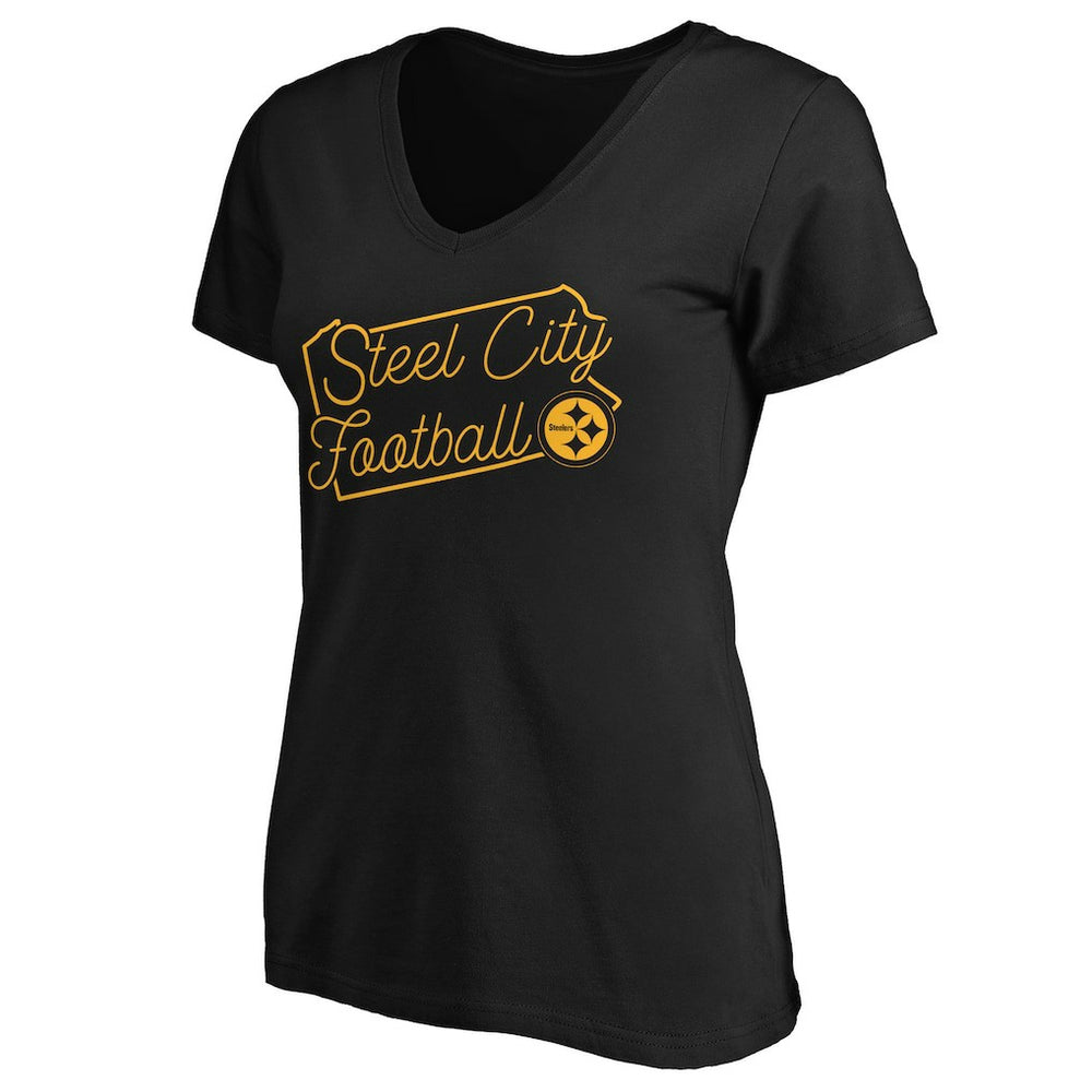 Pittsburgh Steelers Women's Script V-Neck T-Shirt | NFL Discount