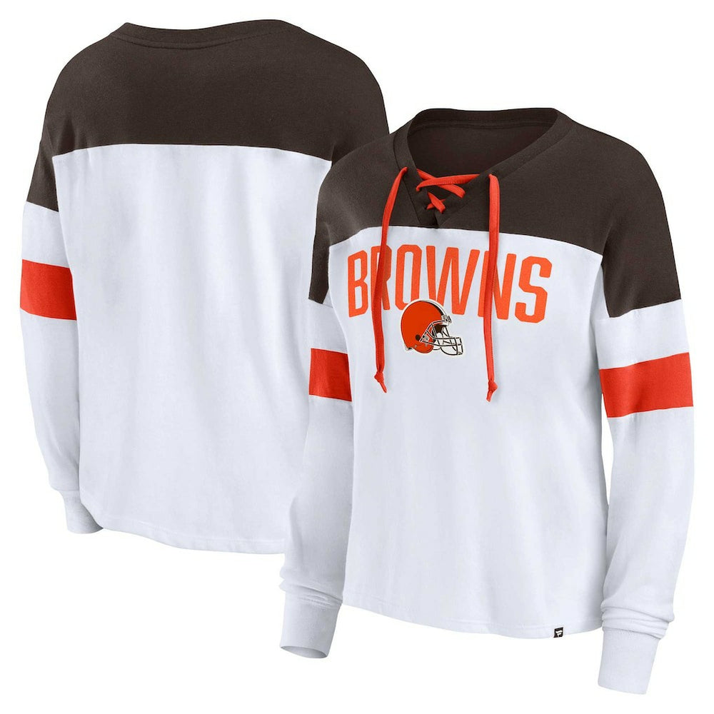 Cleveland Browns Women's Plus Size Even Match Lace-Up Long Sleeve V-Neck Top | NFL Online