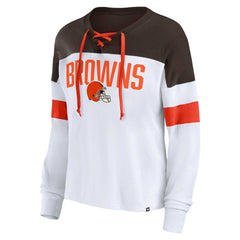 Cleveland Browns Women's Plus Size Even Match Lace-Up Long Sleeve V-Neck Top | NFL Online