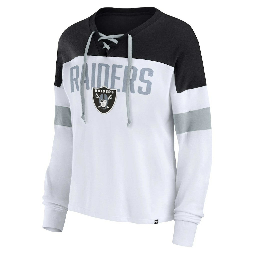 Las Vegas Raiders Women's Plus Size Even Match Lace-Up Long Sleeve V-Neck Top | NFL Hot