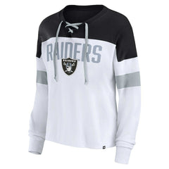 Las Vegas Raiders Women's Plus Size Even Match Lace-Up Long Sleeve V-Neck Top | NFL Hot