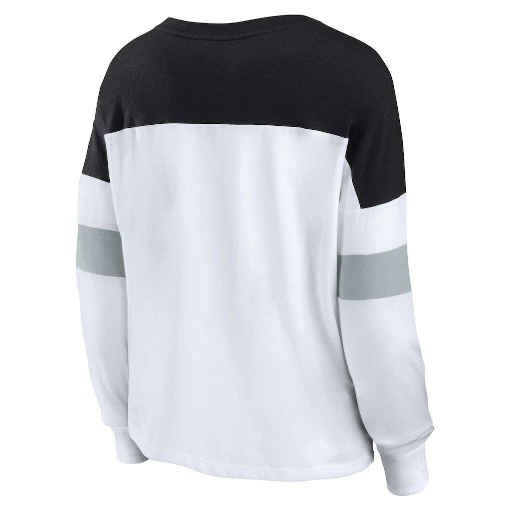 Las Vegas Raiders Women's Plus Size Even Match Lace-Up Long Sleeve V-Neck Top | NFL Hot