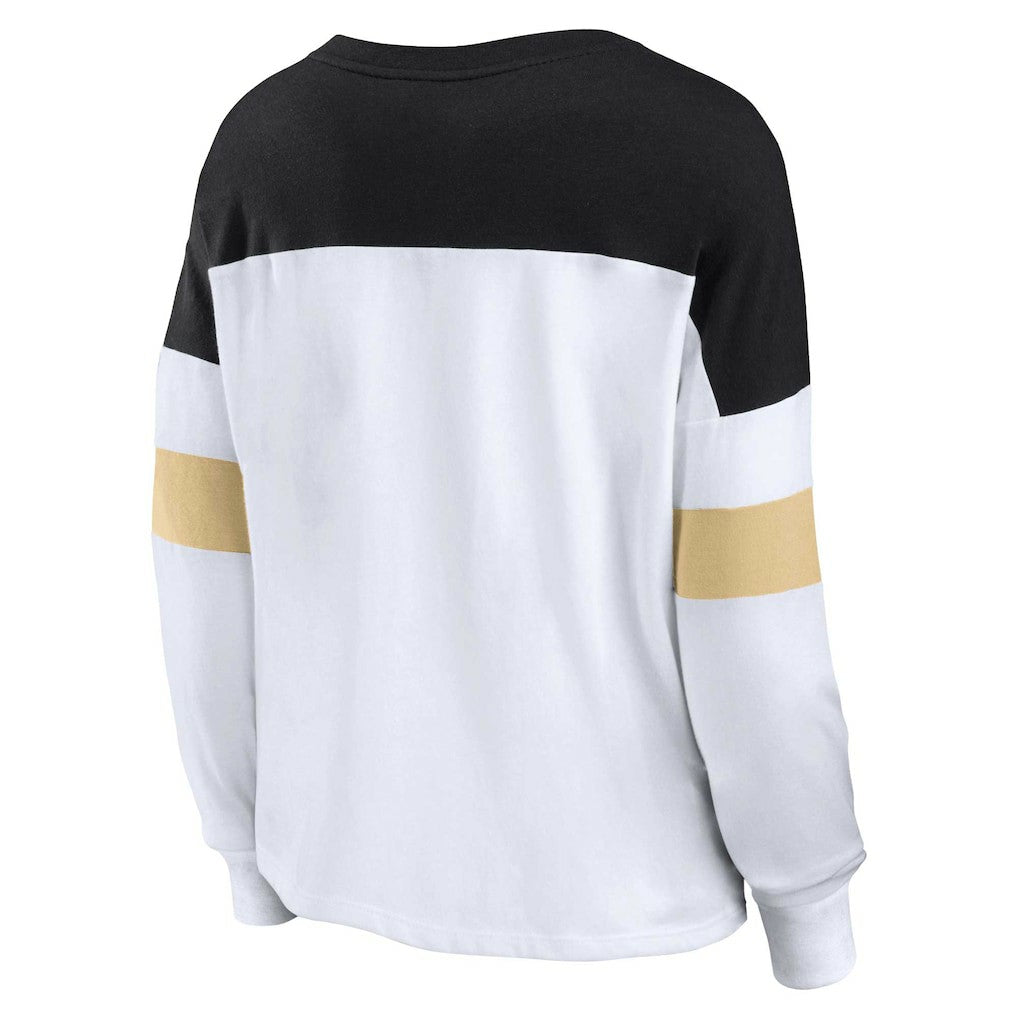 New Orleans Saints Women's Plus Size Even Match Lace-Up Long Sleeve V-Neck Top | NFL Discount