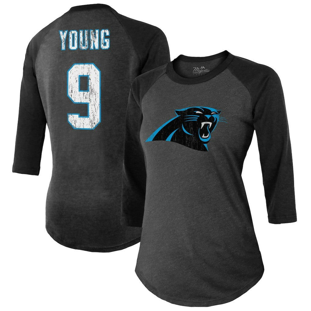 Carolina Panthers Bryce Young  Majestic Threads Women's Player Name & Number Tri-Blend 3/4-Sleeve Fitted T-Shirt | NFL Hot