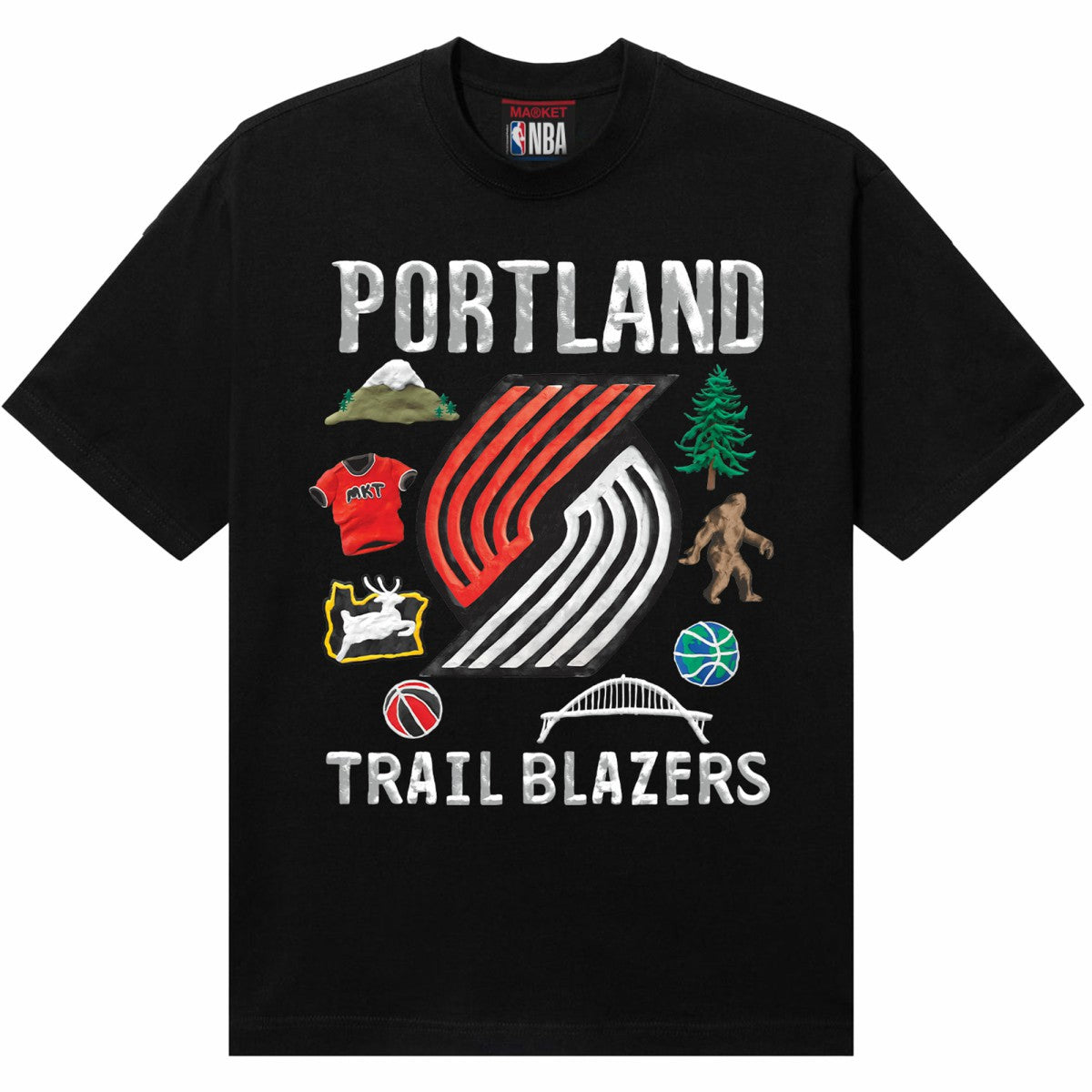 Black Portland Trail Blazers NBA x MARKET Unisex Claymation T-Shirt | NBA