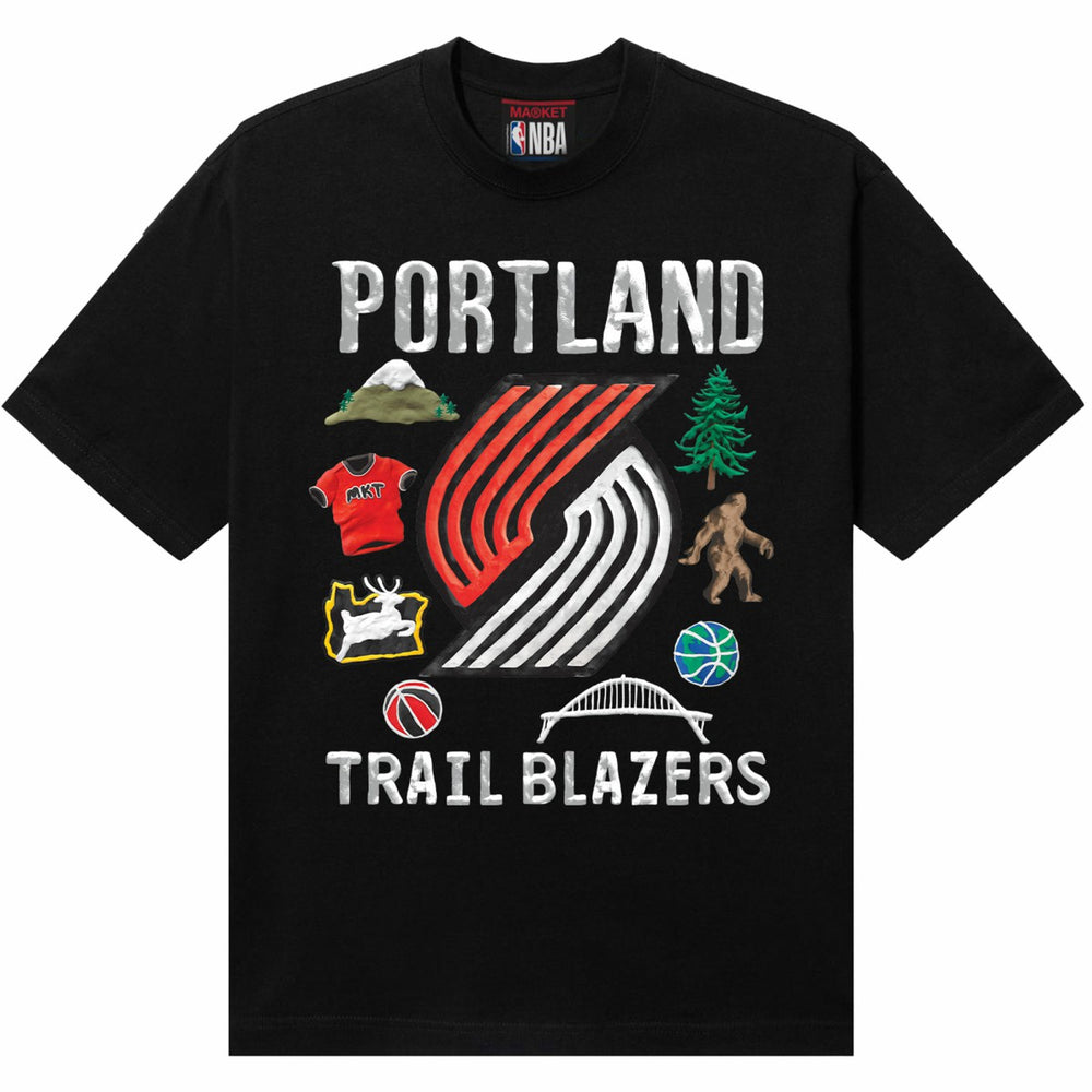 Black Portland Trail Blazers NBA x MARKET Unisex Claymation T-Shirt | NBA
