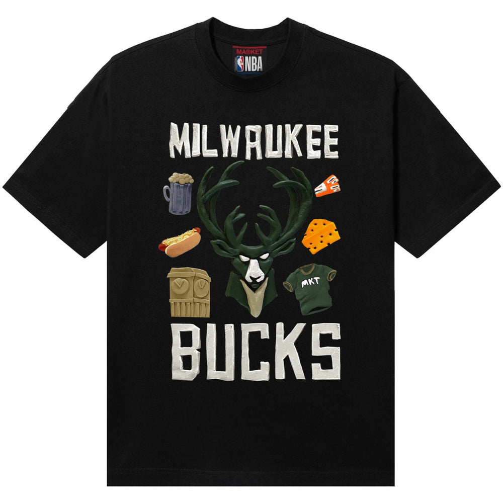 Black Milwaukee Bucks NBA x MARKET Unisex Claymation T-Shirt | NBA