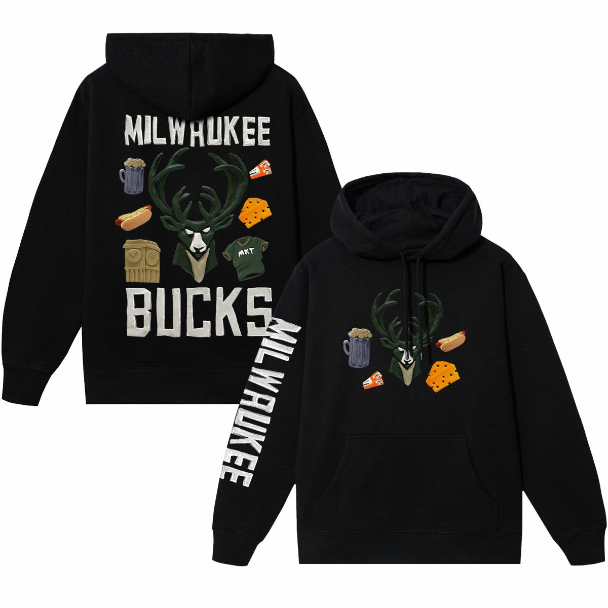 Black Milwaukee Bucks NBA x MARKET Unisex Claymation Pullover Hoodie | NBA