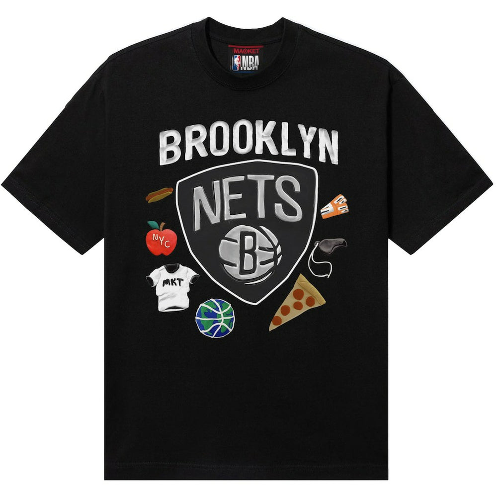 Black Brooklyn Nets NBA x MARKET Unisex Claymation T-Shirt | NBA