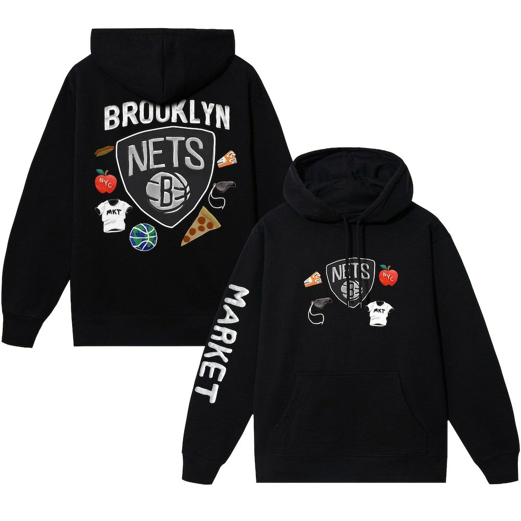 Black Brooklyn Nets NBA x MARKET Unisex Claymation Pullover Hoodie | NBA
