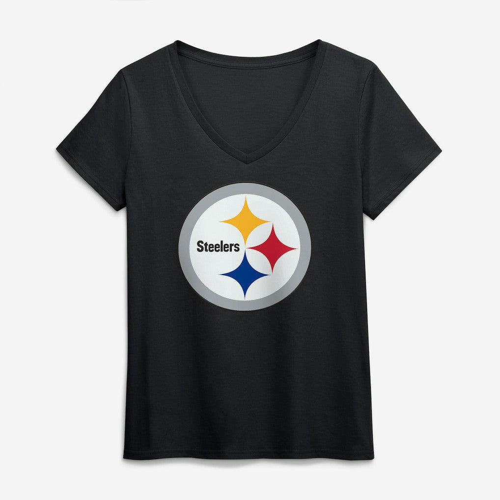 Pittsburgh Steelers Logo Athletic Women's Primary Logo V-Neck T-Shirt | NFL Discount