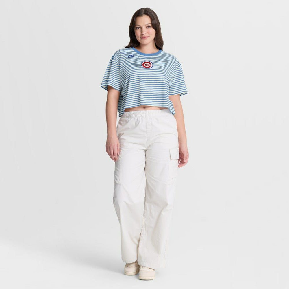 Chicago Cubs Nike Women's Cooperstown Collection Striped Cropped T-Shirt - MLB T-shirts