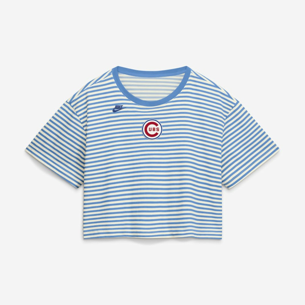 Chicago Cubs Nike Women's Cooperstown Collection Striped Cropped T-Shirt - MLB T-shirts