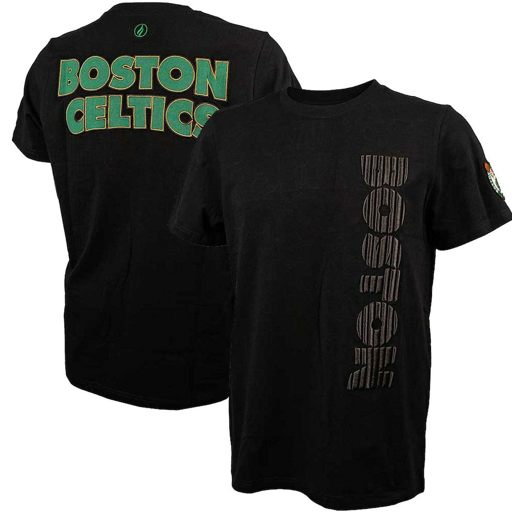 Black Boston Celtics FISLL 3D Puff Print Sliced Logo T-Shirt | NBA