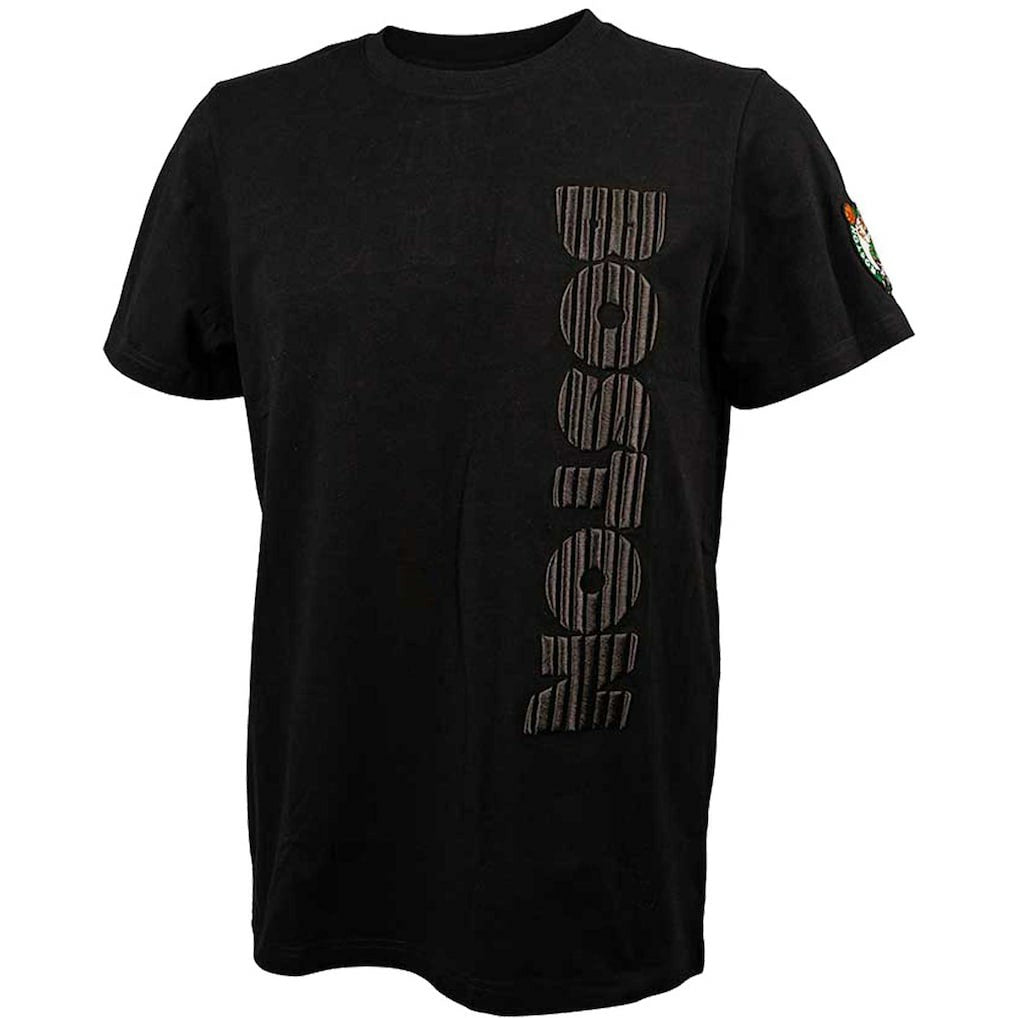 Black Boston Celtics FISLL 3D Puff Print Sliced Logo T-Shirt | NBA