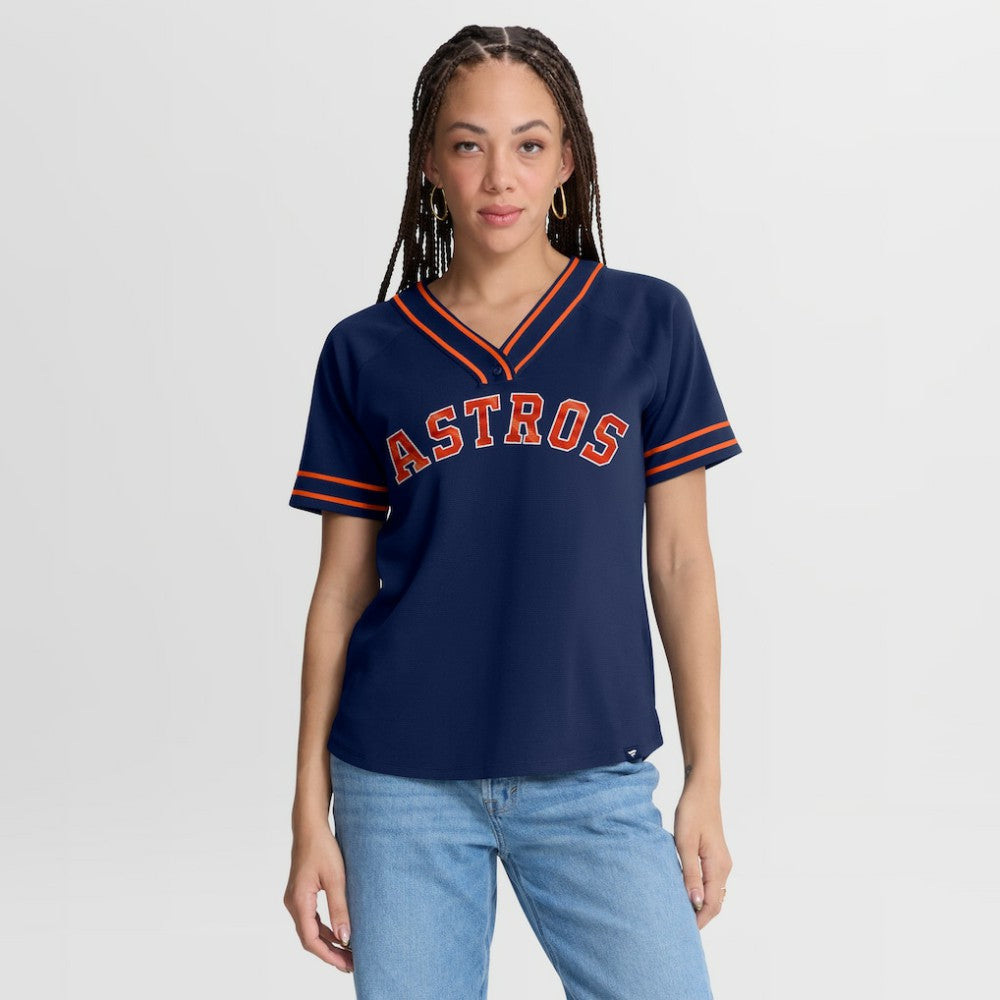 Houston Astros Fanatics Women's Diva Race Ahead Raglan V-Neck T-Shirt - MLB T-shirts