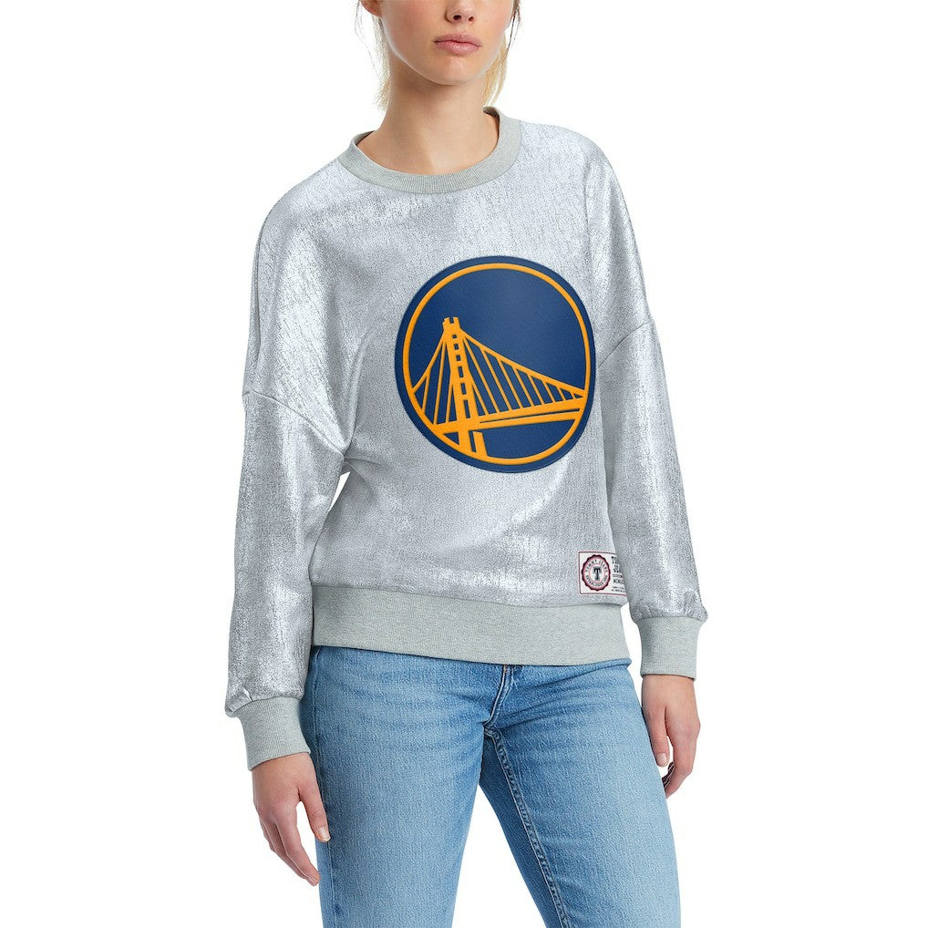Silver Golden State Warriors Tommy Jeans Women's Tracy Pullover Sweatshirt sale | NBA