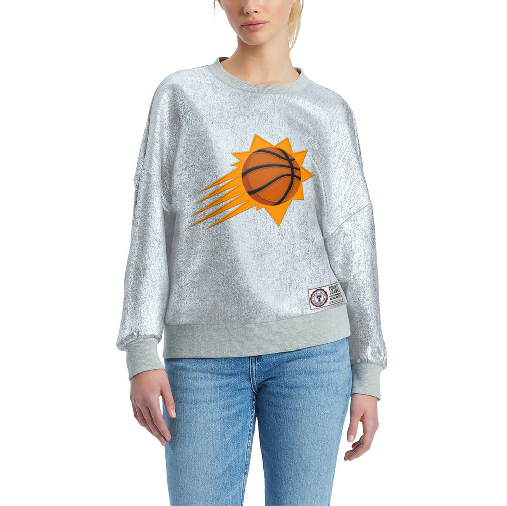 Silver Phoenix Suns Tommy Jeans Women's Tracy Pullover Sweatshirt | NBA