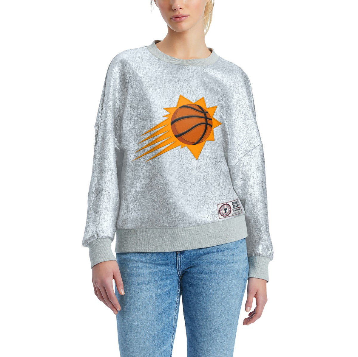Silver Phoenix Suns Tommy Jeans Women's Tracy Pullover Sweatshirt | NBA
