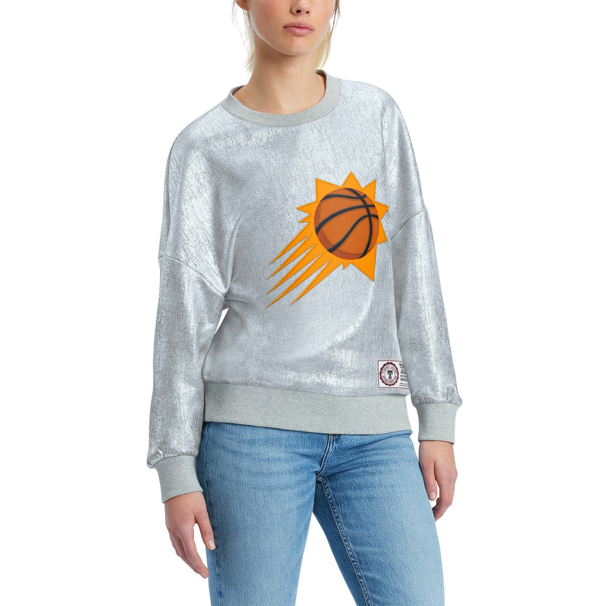 Silver Phoenix Suns Tommy Jeans Women's Tracy Pullover Sweatshirt | NBA