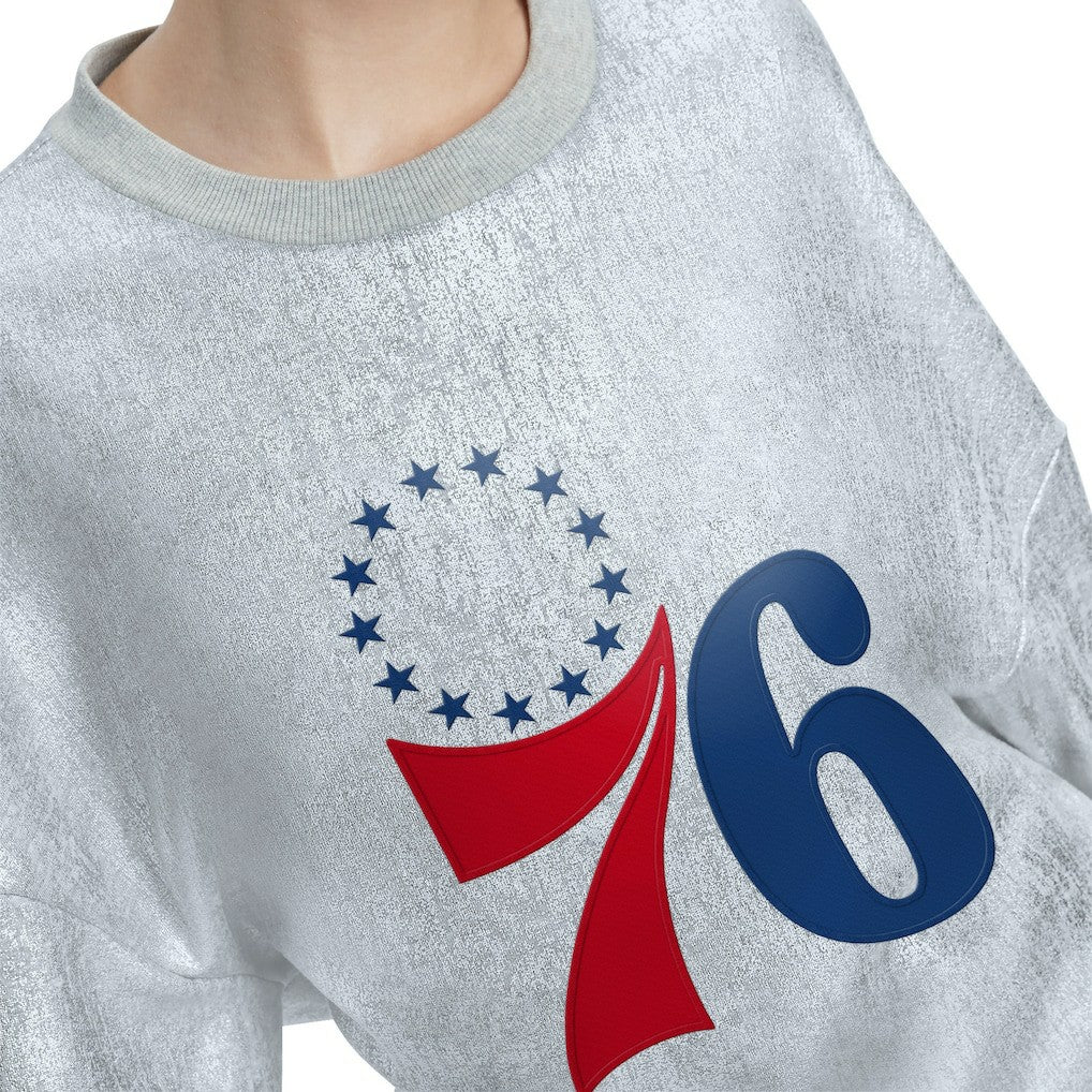 Silver Philadelphia 76ers Tommy Jeans Women's Tracy Pullover Sweatshirt | NBA
