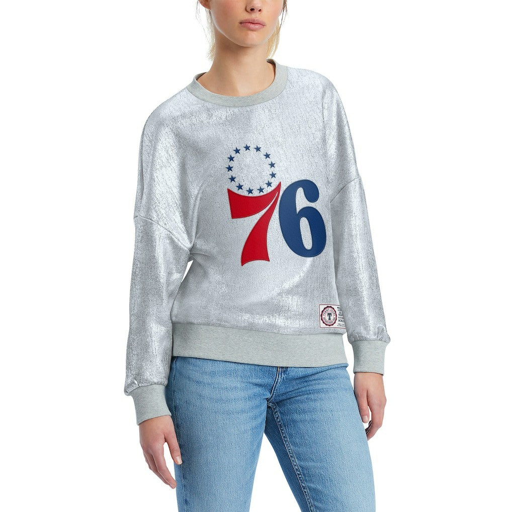 Silver Philadelphia 76ers Tommy Jeans Women's Tracy Pullover Sweatshirt | NBA