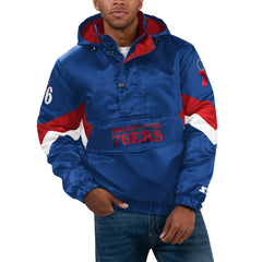 Royal Philadelphia 76ers Starter Force Play Satin Hoodie Half-Zip Jacket | NBA
