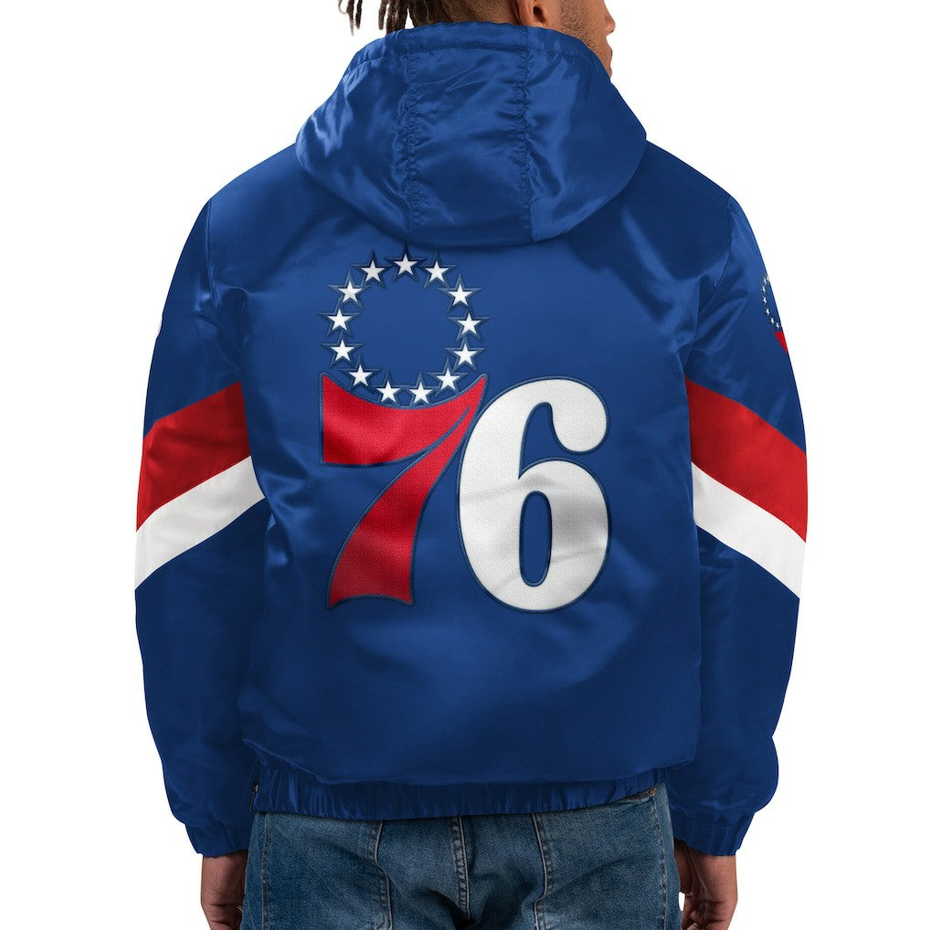 Royal Philadelphia 76ers Starter Force Play Satin Hoodie Half-Zip Jacket | NBA