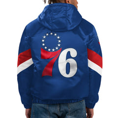 Royal Philadelphia 76ers Starter Force Play Satin Hoodie Half-Zip Jacket | NBA