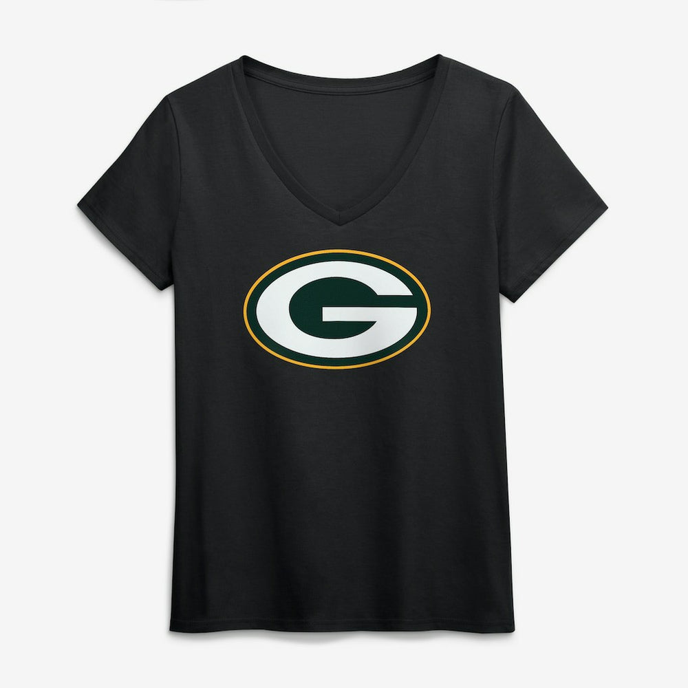 Green Bay Packers Logo Athletic Women's Primary Logo V-Neck T-Shirt | NFL Discount