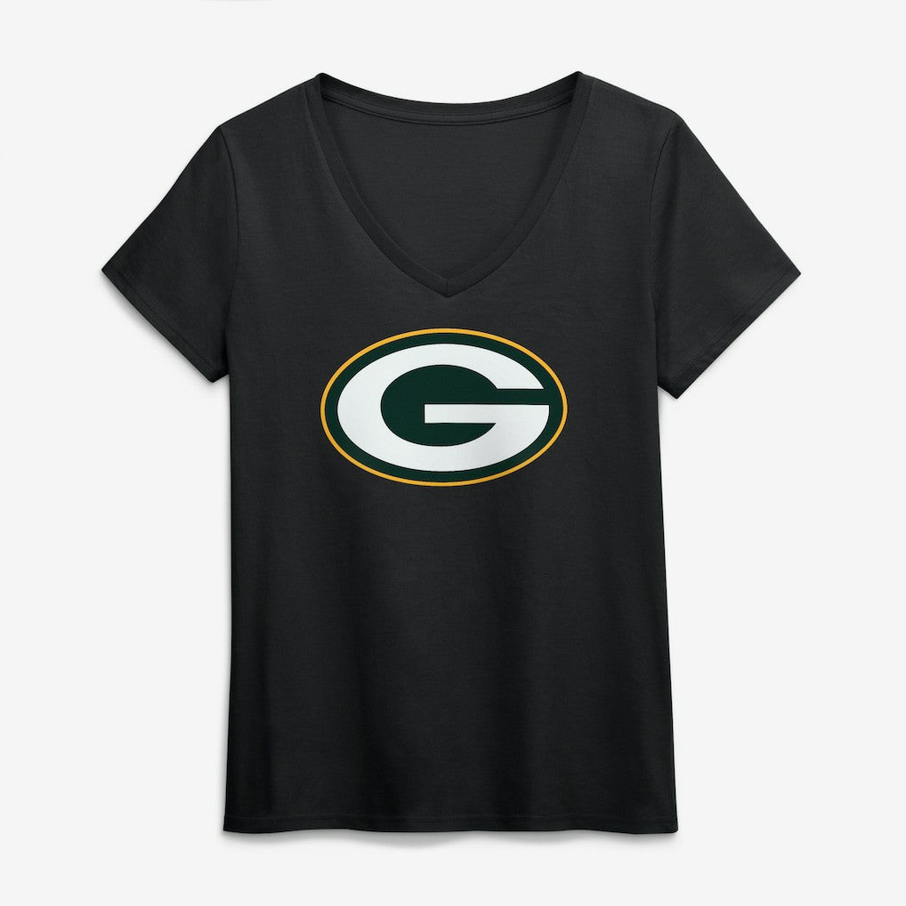 Green Bay Packers Logo Athletic Women's Primary Logo V-Neck T-Shirt | NFL Discount