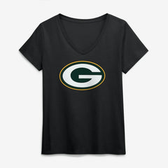 Green Bay Packers Logo Athletic Women's Primary Logo V-Neck T-Shirt | NFL Discount