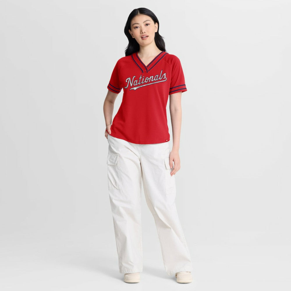 Washington Nationals Fanatics Women's Diva Race Ahead Raglan V-Neck T-Shirt - MLB T-shirts