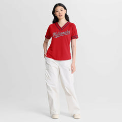 Washington Nationals Fanatics Women's Diva Race Ahead Raglan V-Neck T-Shirt - MLB T-shirts