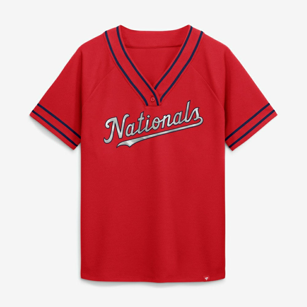 Washington Nationals Fanatics Women's Diva Race Ahead Raglan V-Neck T-Shirt - MLB T-shirts