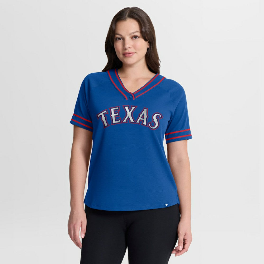 Texas Rangers Fanatics Women's Diva Race Ahead Raglan V-Neck T-Shirt - MLB T-shirts