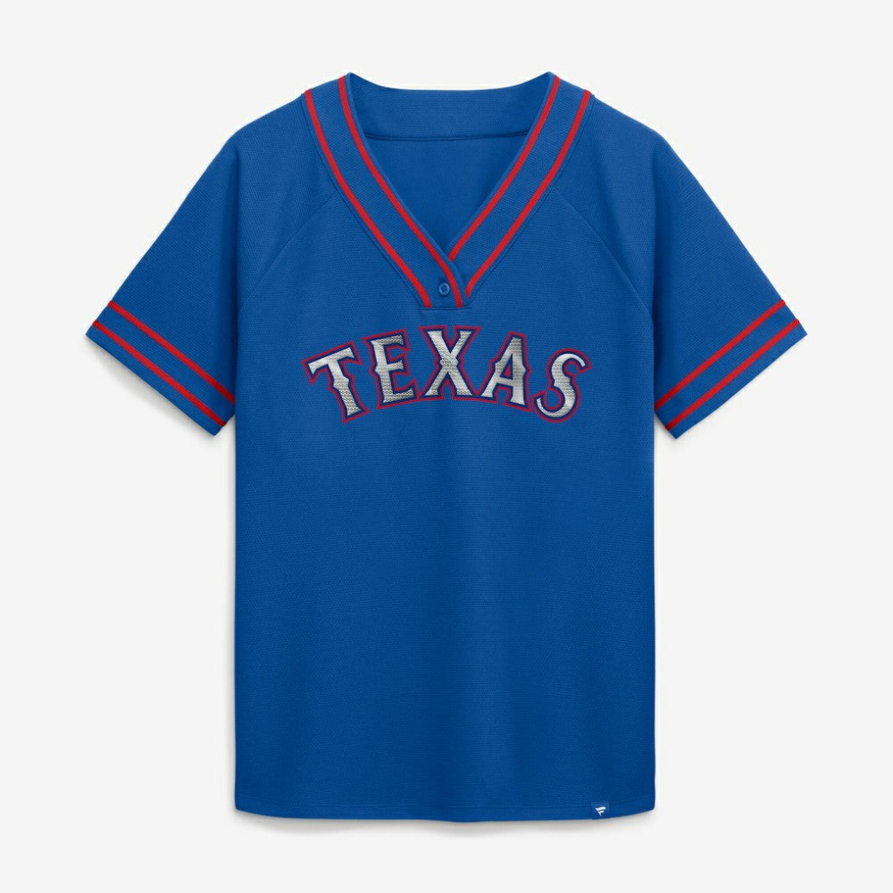 Texas Rangers Fanatics Women's Diva Race Ahead Raglan V-Neck T-Shirt - MLB T-shirts